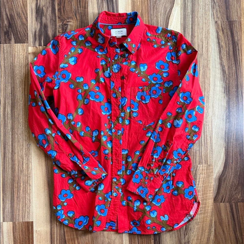 Red Lattice Floral Button-Up Shirt